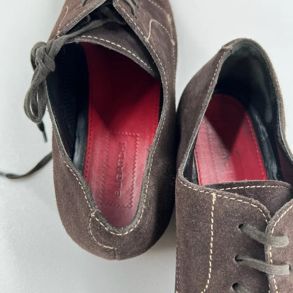 Bugatchi Suede Perforated Derby Dress Shoes Mens 10 Lace Up Casual Leather Brown